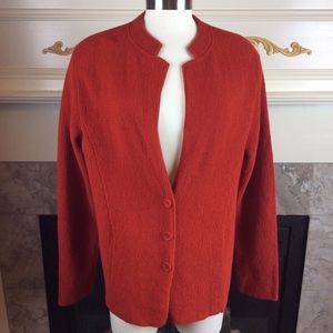 EILEEN FISHER L Orange Ribbed Wool Blazer Jacket